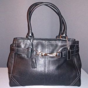 Coach Hampton Black Leather Medium Belted Satchel Tote